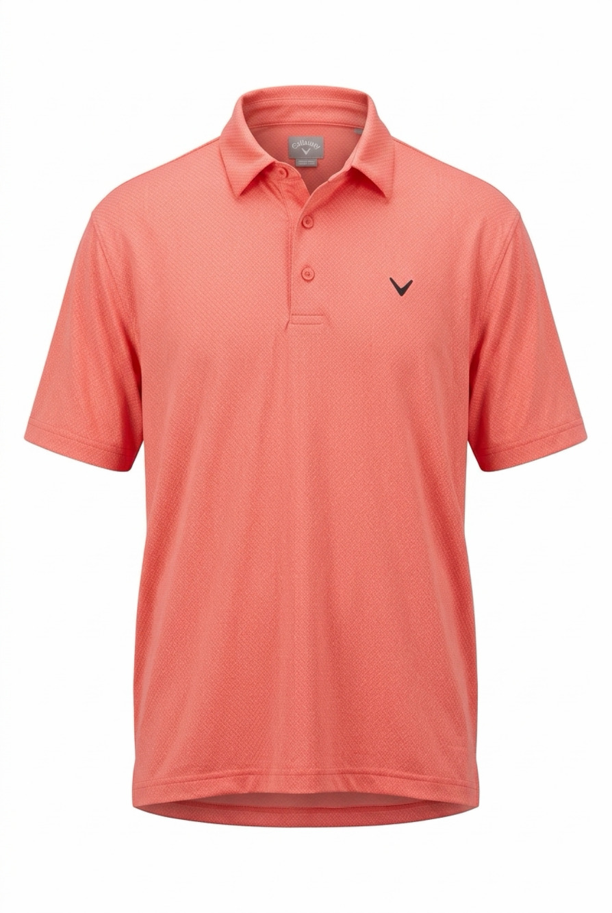 Callaway Men's Pro Spin Jacquard Short Sleeve Golf Polo Shirt - Coral